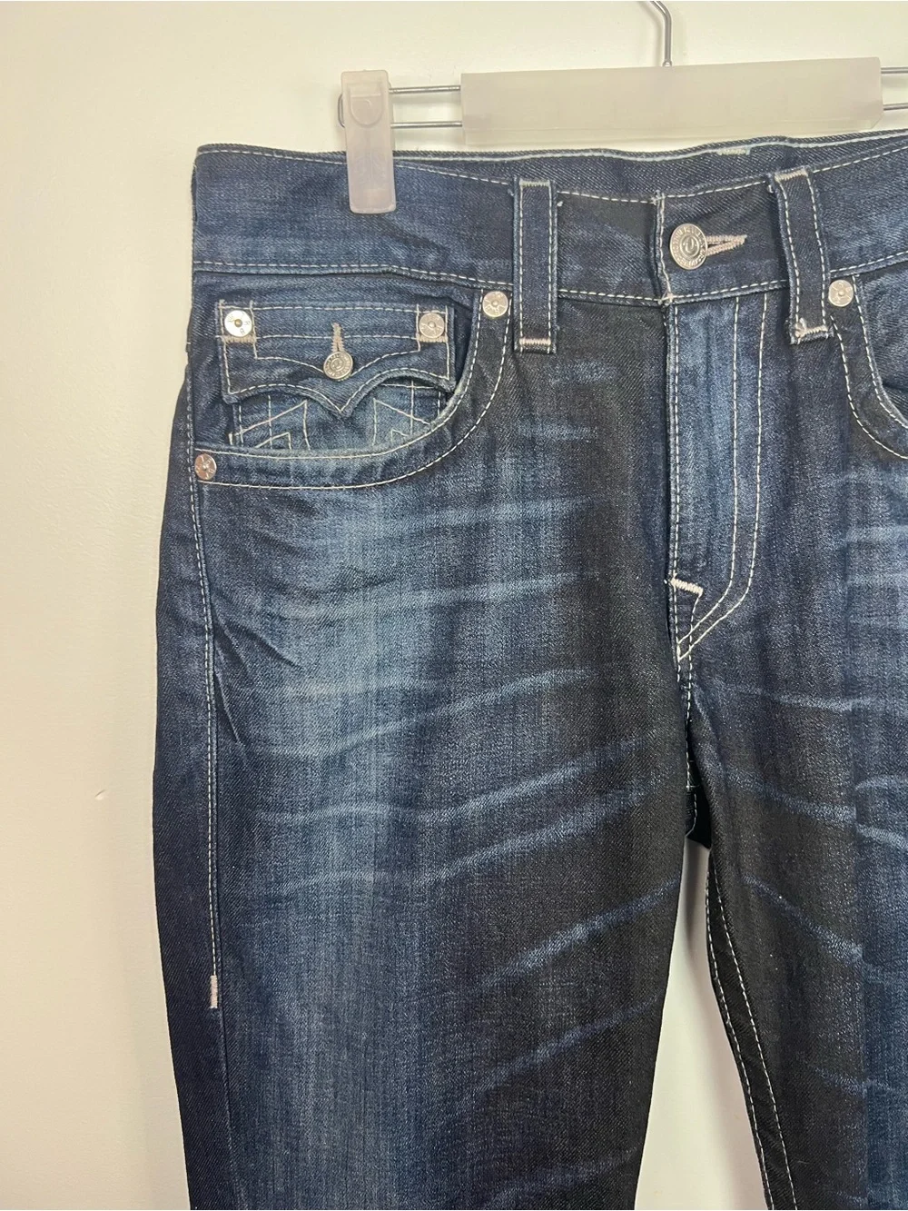 True Religion Skinny Jeans Dark Wash Flap Pocket Y2K Designer Denim 33x34